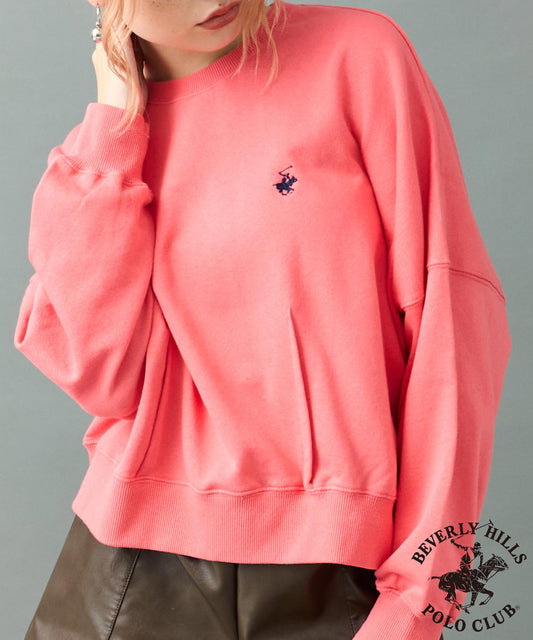 【BEVERLY HILLS POLO CLUB】裾ダーツ クロップド クルーネック スウェット トップス 793-9350