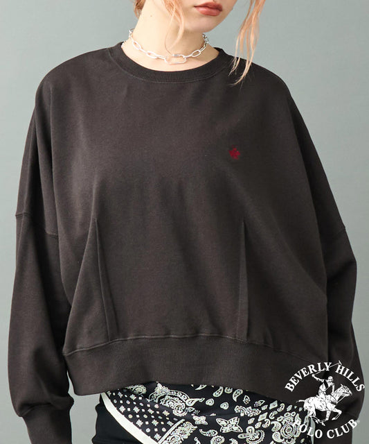 【BEVERLY HILLS POLO CLUB】裾ダーツ クロップド クルーネック スウェット トップス 793-9350