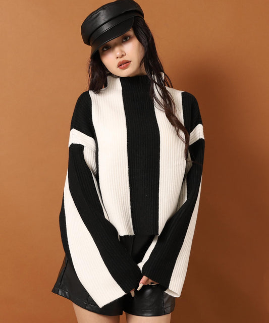 ワイド ストライプ ボトルネック ニット 793-9358