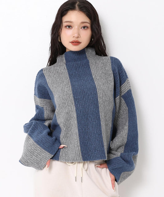 ワイド ストライプ ボトルネック ニット 793-9358