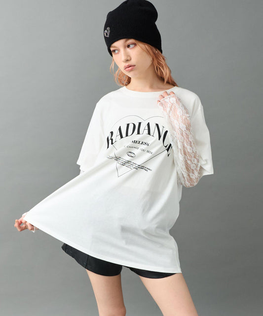 レース スリーブ プリント ロングスリーブ Tシャツ 793-9375