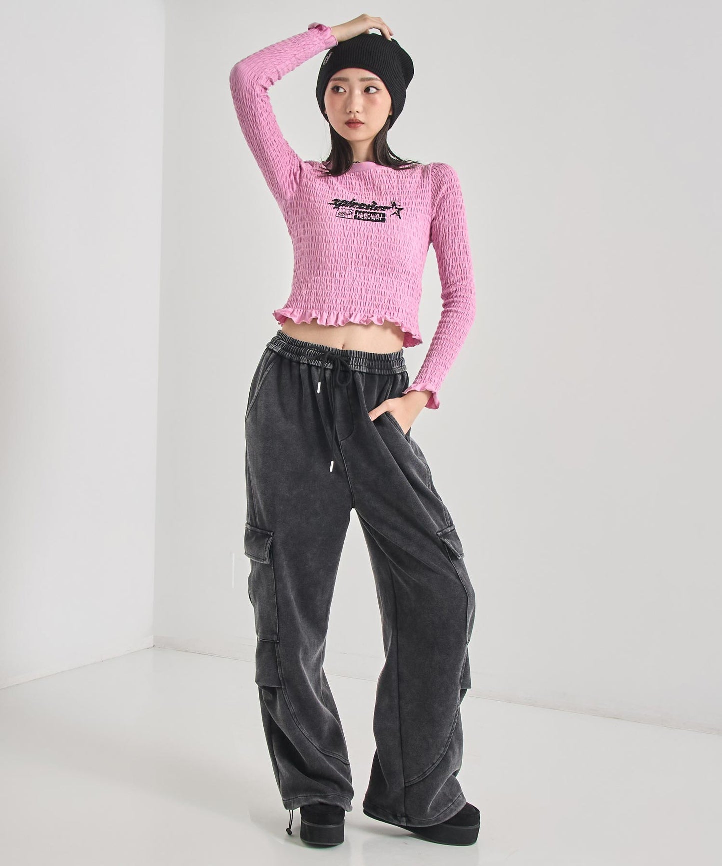 ギャザー シャーリング ロング スリーブ トップス 793-9385