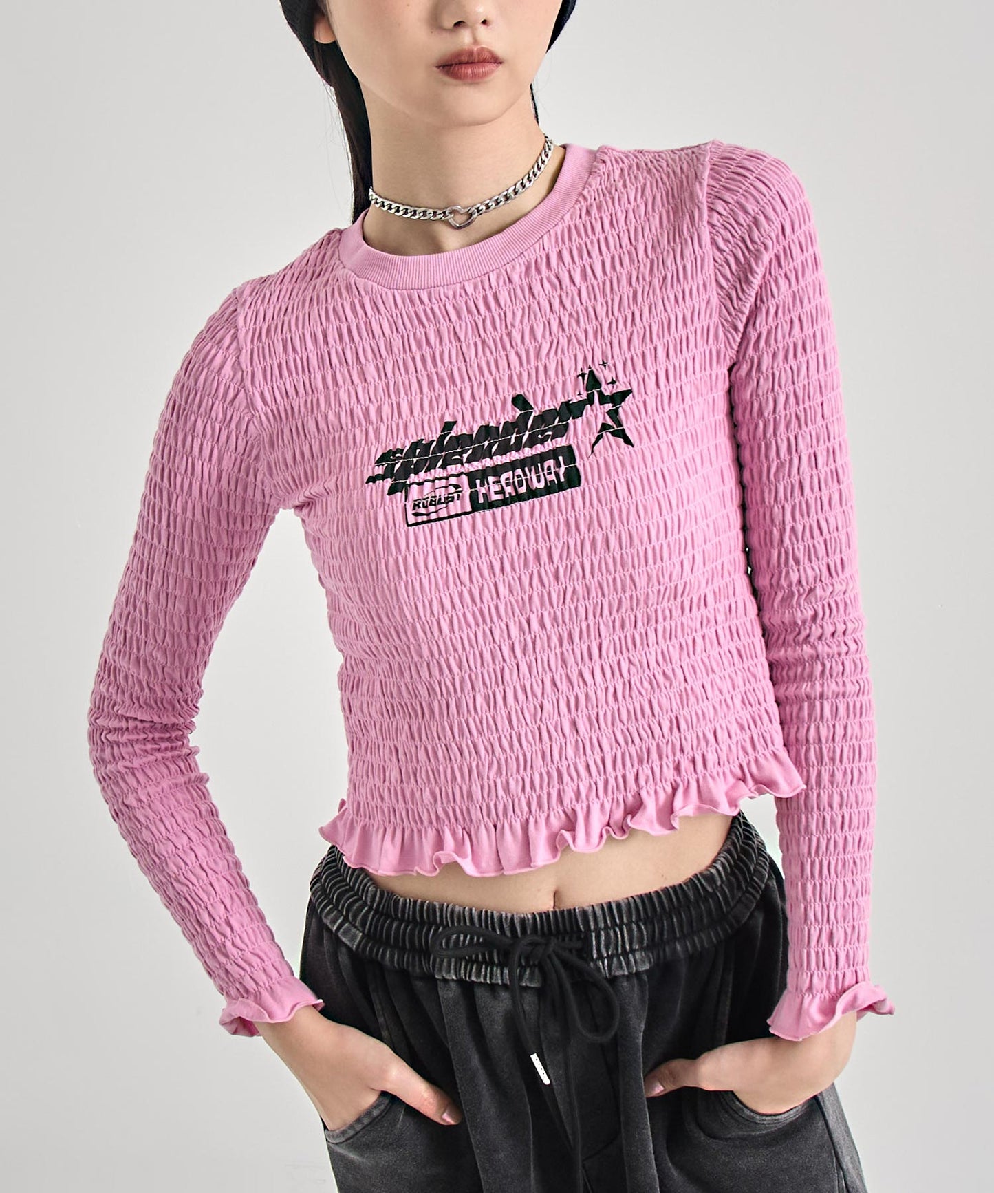 ギャザー シャーリング ロング スリーブ トップス 793-9385