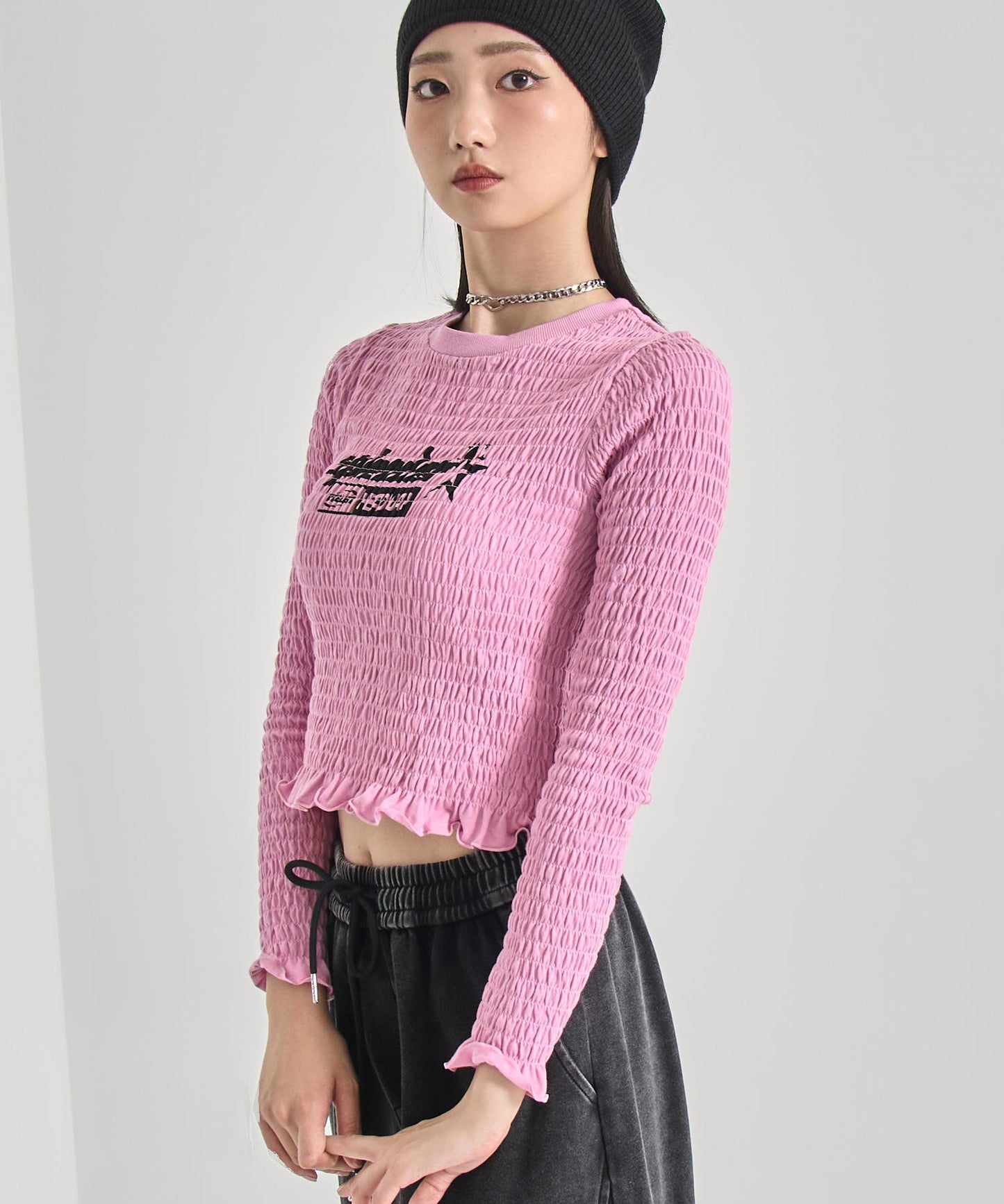 ギャザー シャーリング ロング スリーブ トップス 793-9385