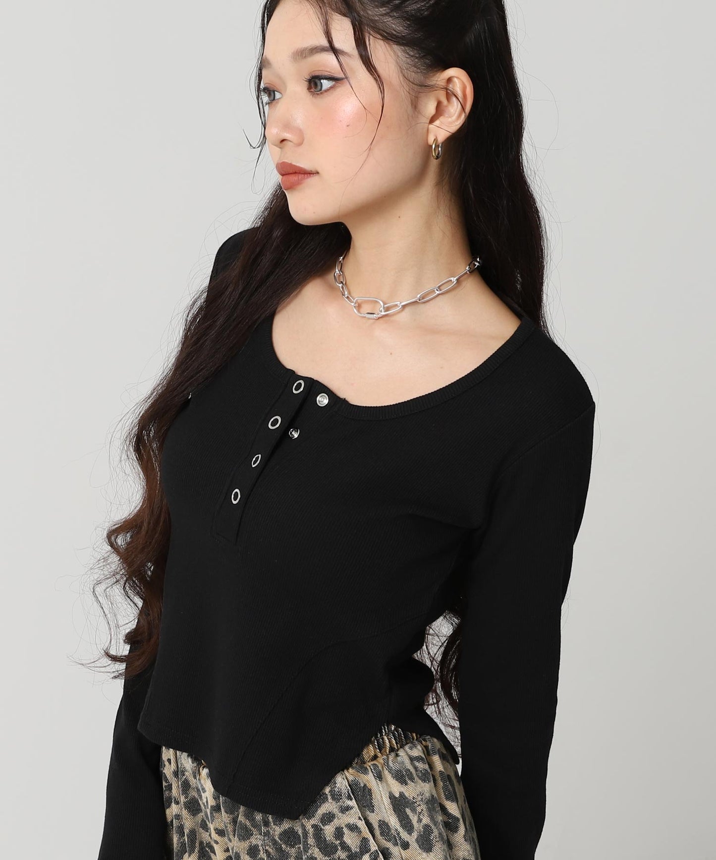 ヘンリーネック コルセット デザイン リブ トップス 793-9392