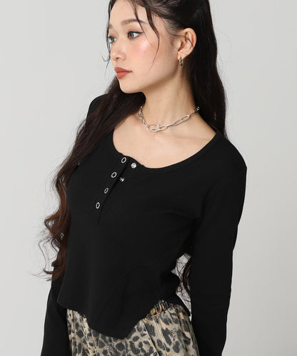 ヘンリーネック コルセット デザイン リブ トップス 793-9392