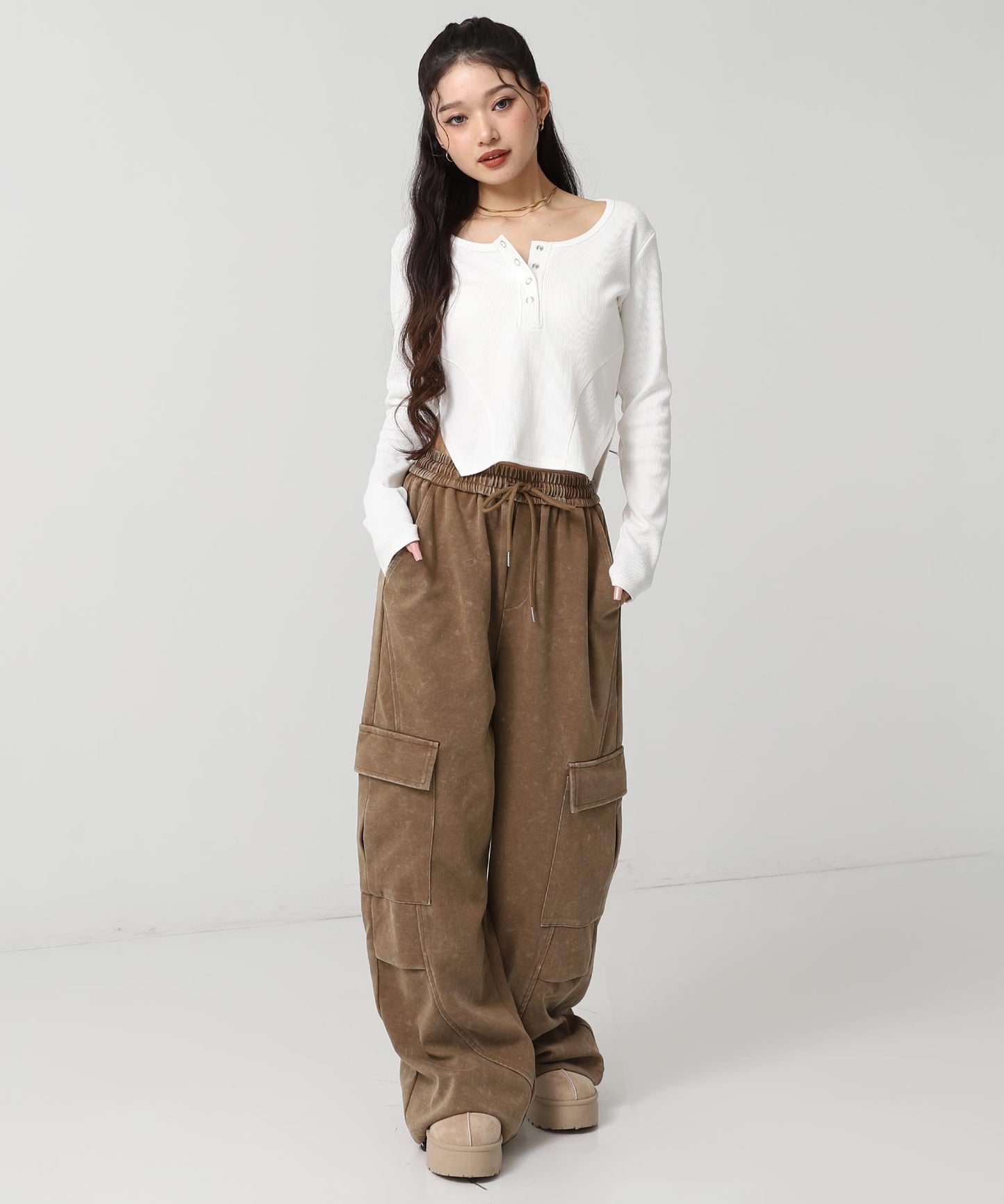 ヘンリーネック コルセット デザイン リブ トップス 793-9392