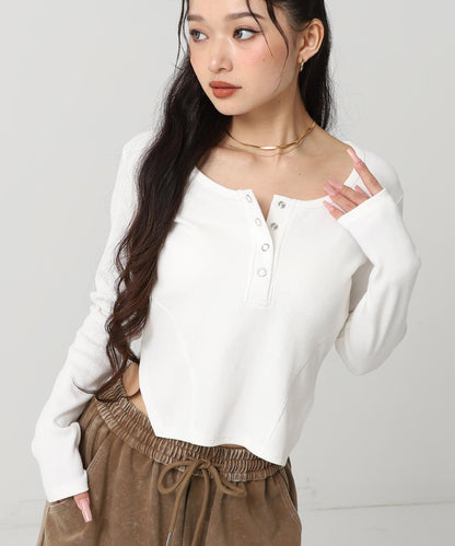 ヘンリーネック コルセット デザイン リブ トップス 793-9392