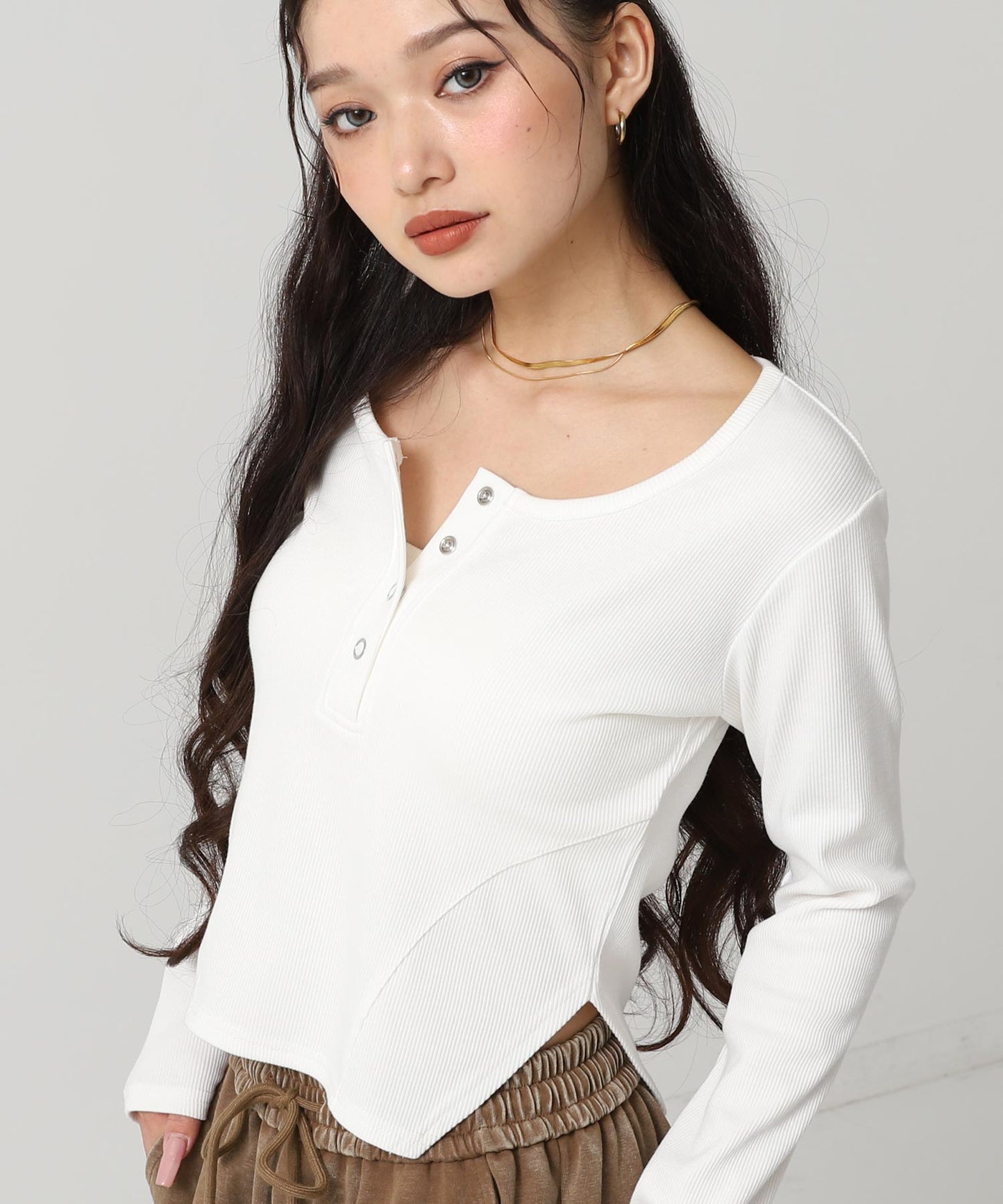 ヘンリーネック コルセット デザイン リブ トップス 793-9392