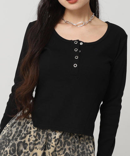 ヘンリーネック コルセット デザイン リブ トップス 793-9392