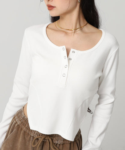 ヘンリーネック コルセット デザイン リブ トップス 793-9392