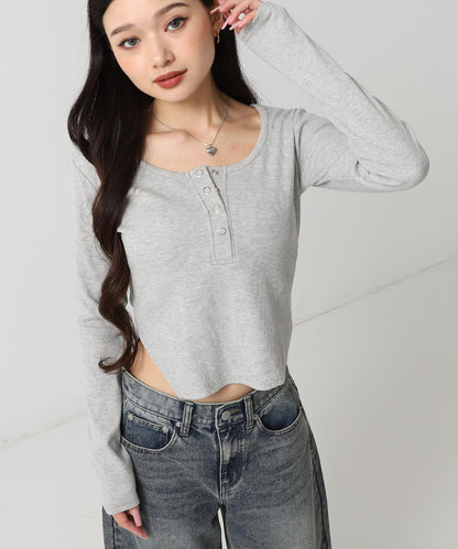 ヘンリーネック コルセット デザイン リブ トップス 793-9392