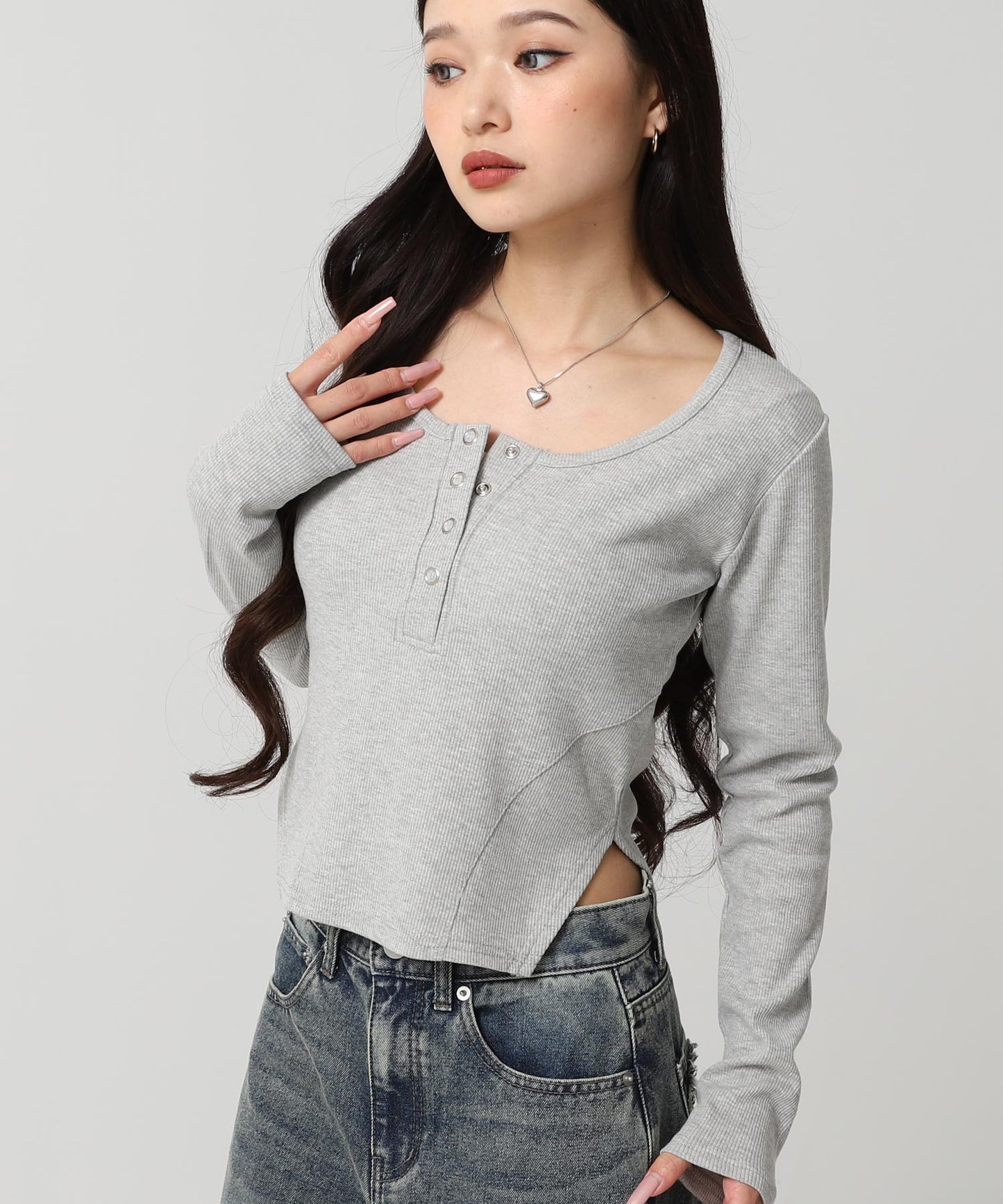 ヘンリーネック コルセット デザイン リブ トップス 793-9392