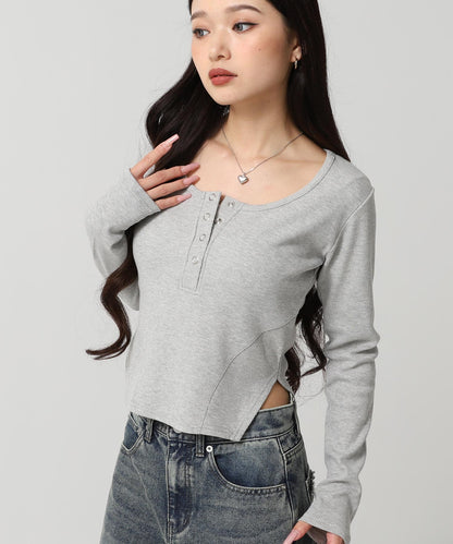 ヘンリーネック コルセット デザイン リブ トップス 793-9392