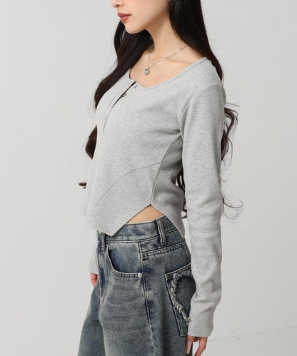 ヘンリーネック コルセット デザイン リブ トップス 793-9392