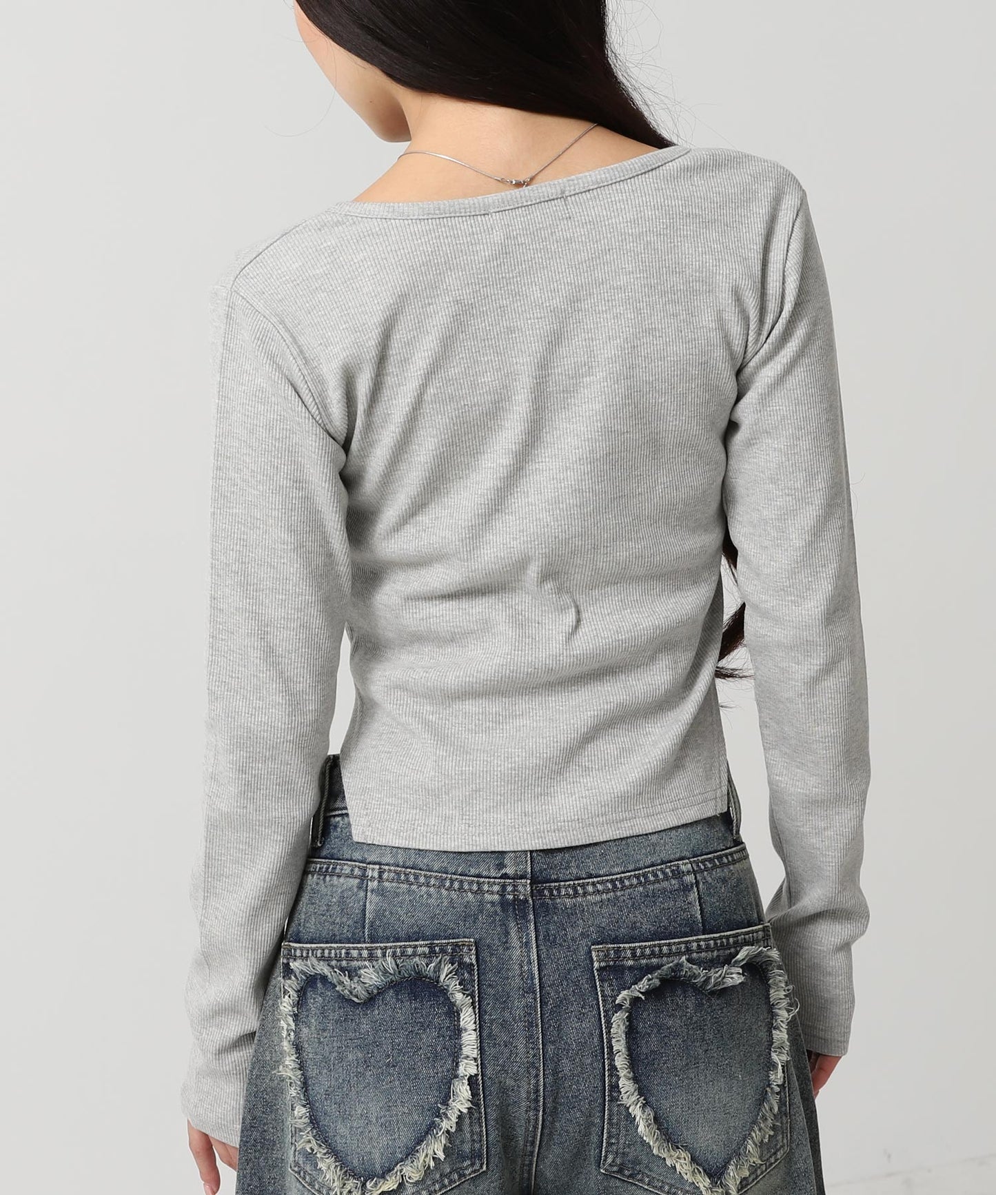 ヘンリーネック コルセット デザイン リブ トップス 793-9392