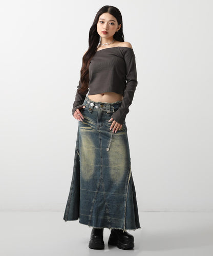 サイド ギャザー オフショルダー リブ トップス 793-9393