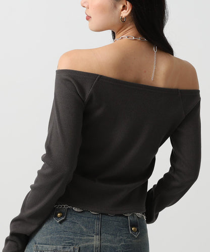 サイド ギャザー オフショルダー リブ トップス 793-9393