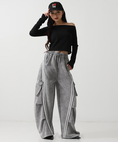 サイド ギャザー オフショルダー リブ トップス 793-9393