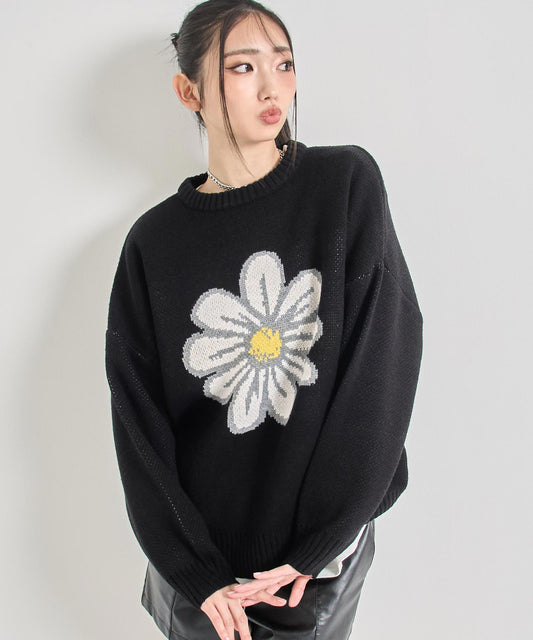 フラワー柄 ジャガード ニット プルオーバー トップス 793-9396