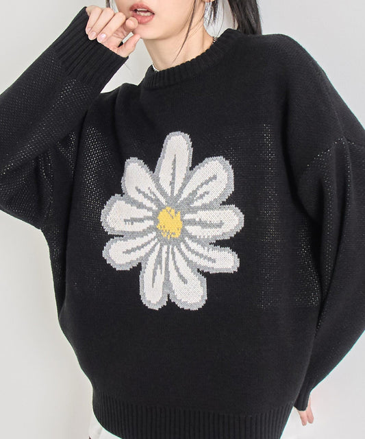 フラワー柄 ジャガード ニット プルオーバー トップス 793-9396