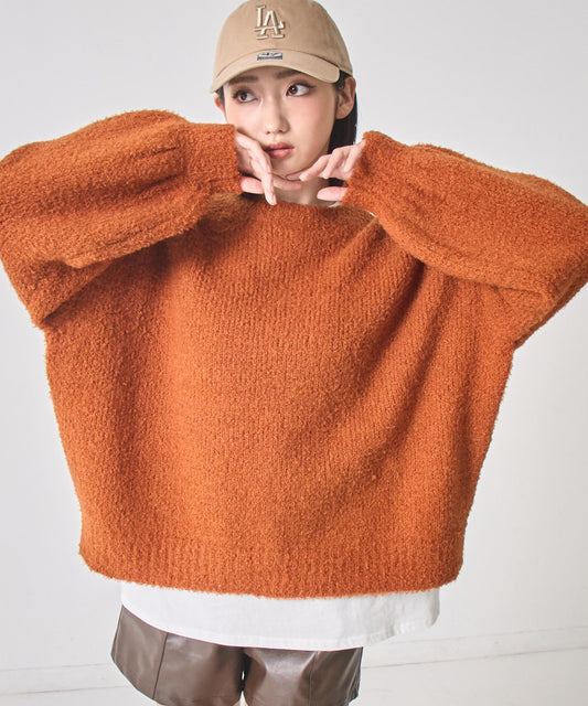 フェザーヤーン クルーネック ソフトタッチ ニット トップス 793-9397