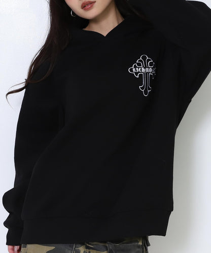 クロス ロゴ バックプリント 裏起毛 スウェット フーディー 793-9409