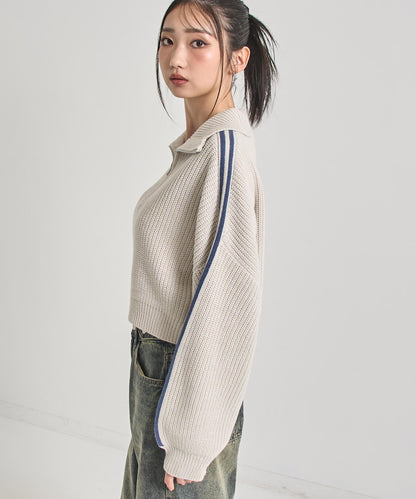 ハーフジップ ライン デザイン ニット トップス 793-9421