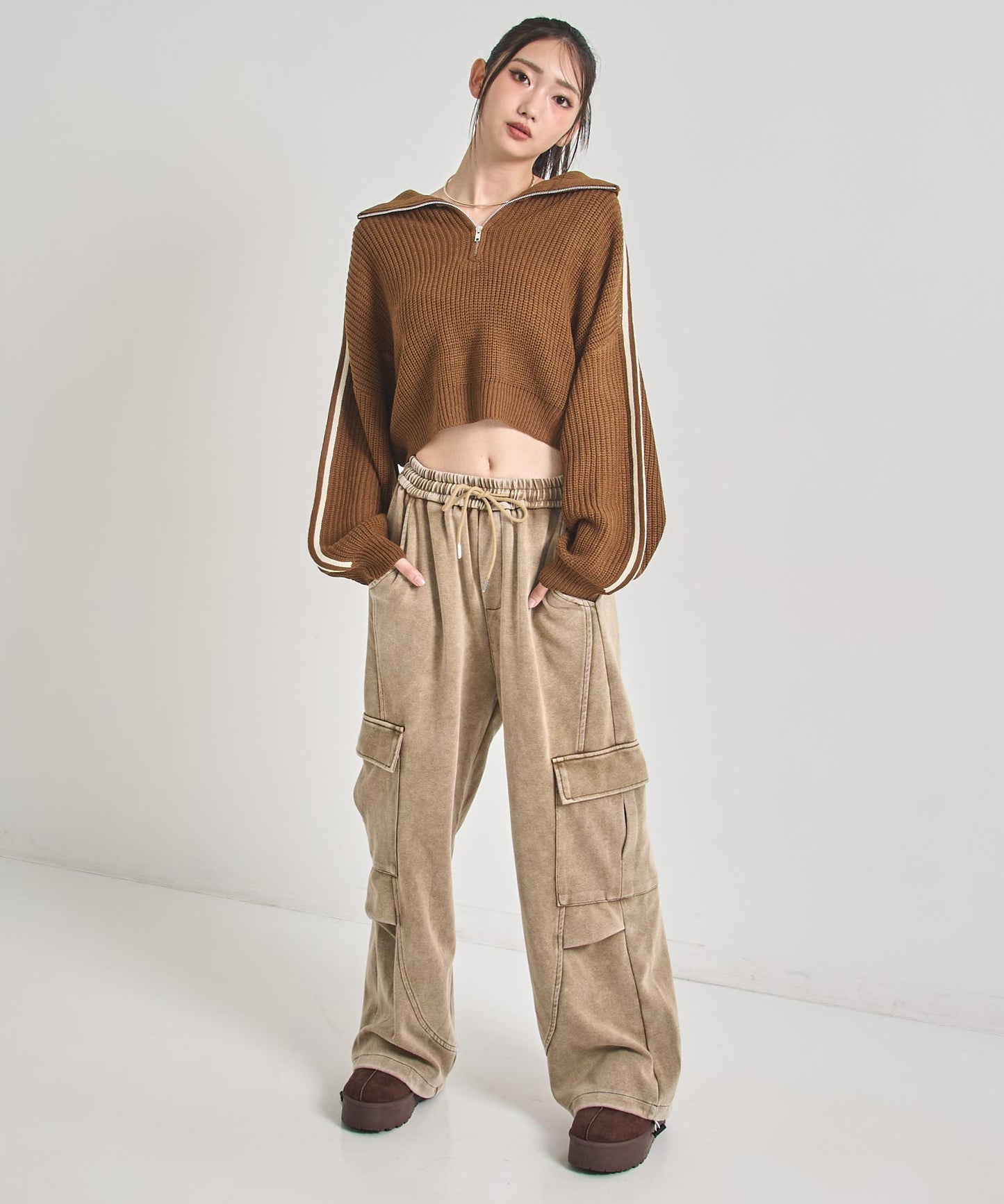 ハーフジップ ライン デザイン ニット トップス 793-9421