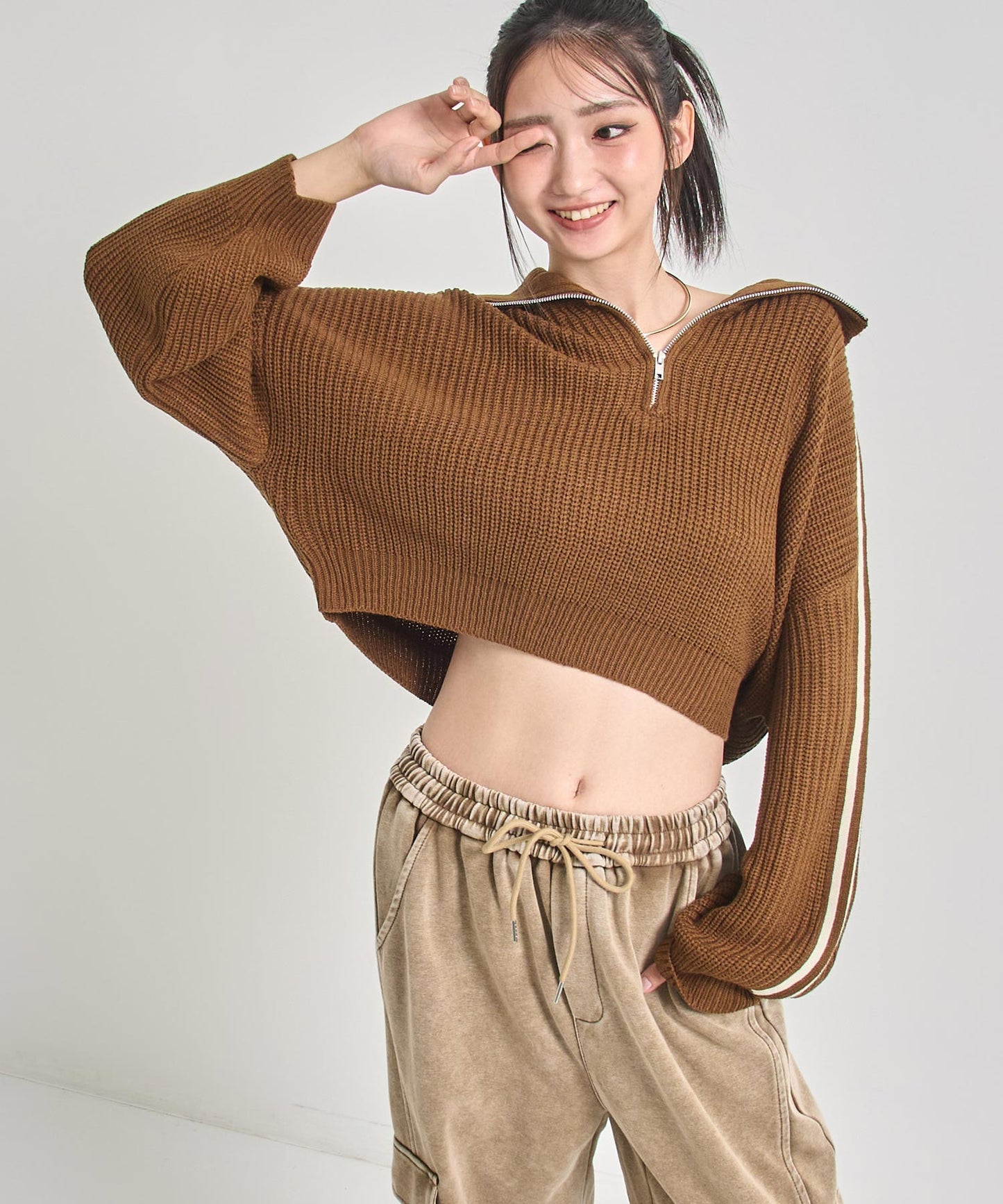 ハーフジップ ライン デザイン ニット トップス 793-9421