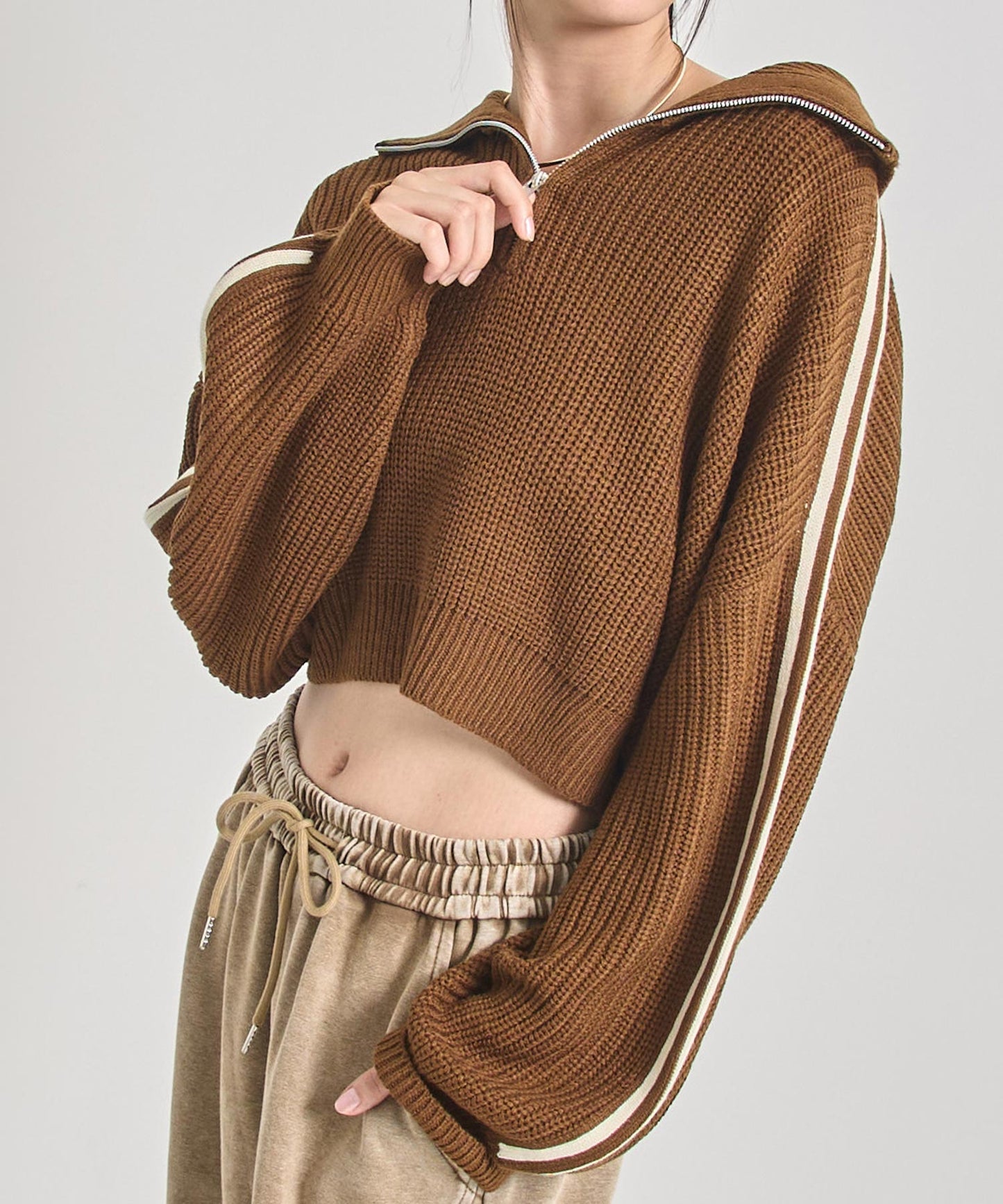 ハーフジップ ライン デザイン ニット トップス 793-9421