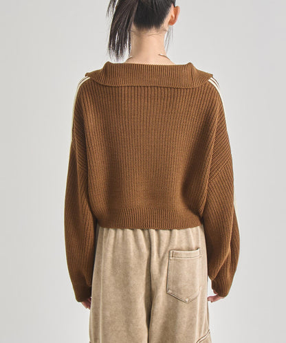 ハーフジップ ライン デザイン ニット トップス 793-9421