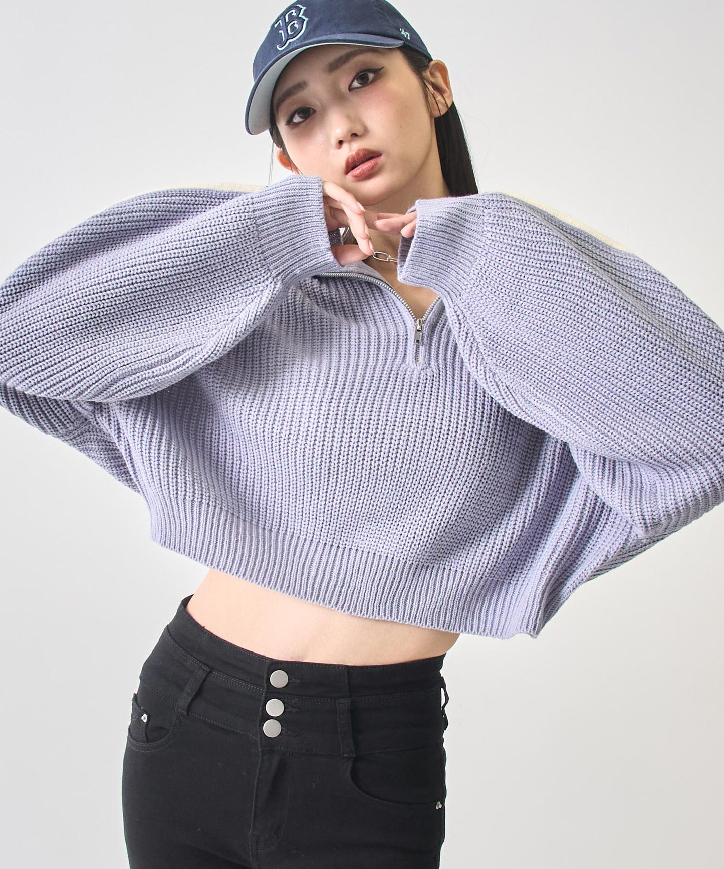 ハーフジップ ライン デザイン ニット トップス 793-9421