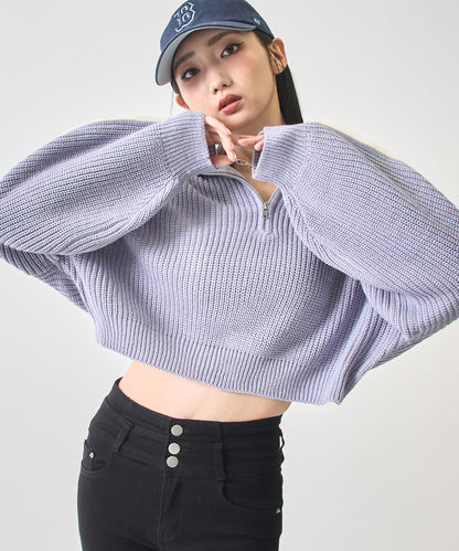 ハーフジップ ライン デザイン ニット トップス 793-9421