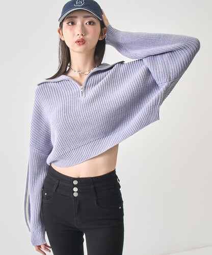 ハーフジップ ライン デザイン ニット トップス 793-9421