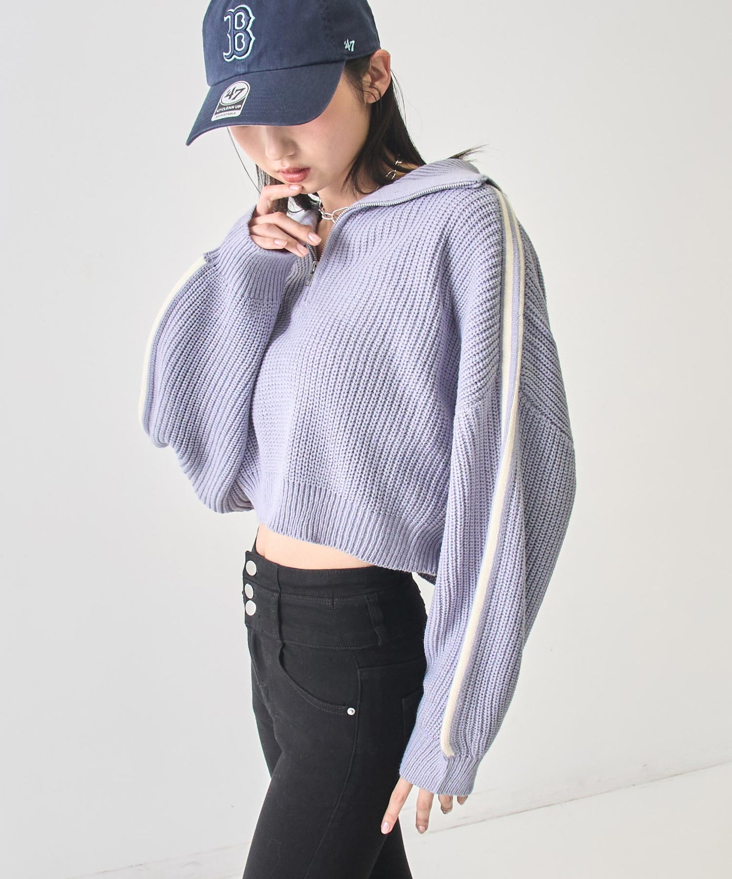 ハーフジップ ライン デザイン ニット トップス 793-9421