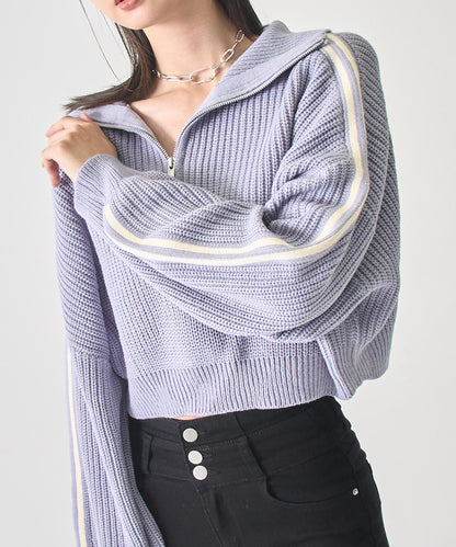 ハーフジップ ライン デザイン ニット トップス 793-9421