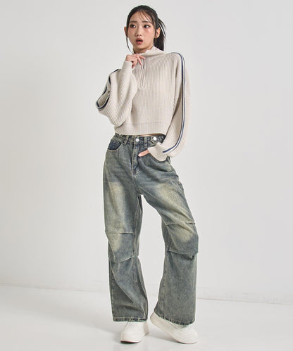 ハーフジップ ライン デザイン ニット トップス 793-9421