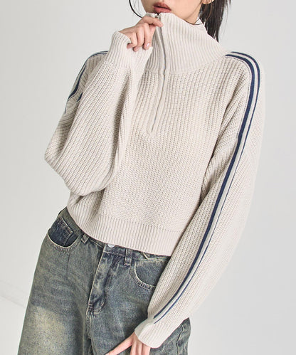 ハーフジップ ライン デザイン ニット トップス 793-9421