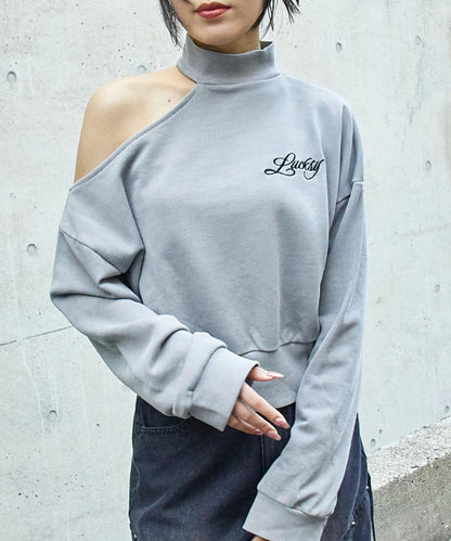 ウォッシュ加工 刺繍 チョーカーネック ワンショルダー スウェット  793-9425