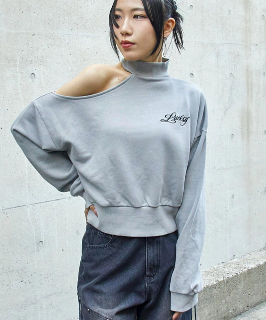 ウォッシュ加工 刺繍 チョーカーネック ワンショルダー スウェット  793-9425