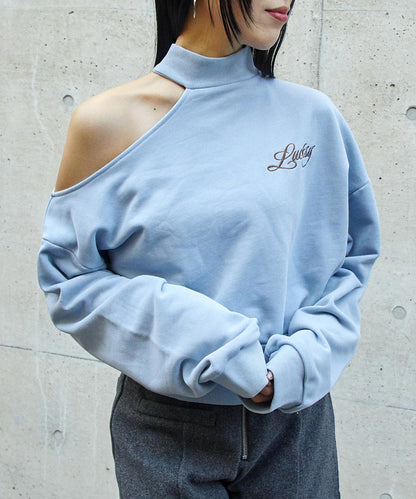 ウォッシュ加工 刺繍 チョーカーネック ワンショルダー スウェット  793-9425