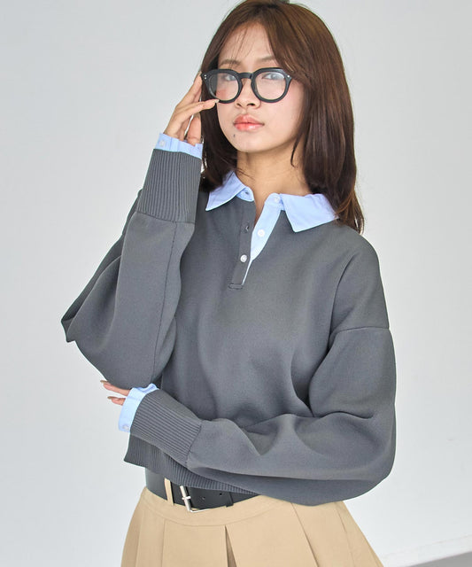 シャツ襟 ドッキング クロップド ニット 793-9445
