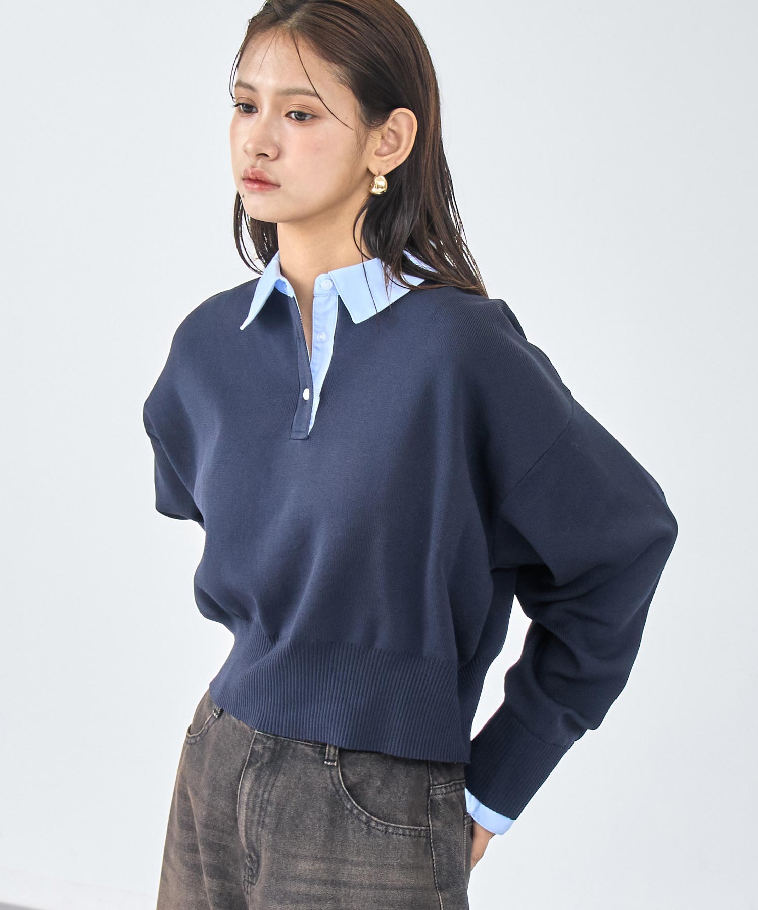 シャツ襟 ドッキング クロップド ニット 793-9445 – ANAP オンライン