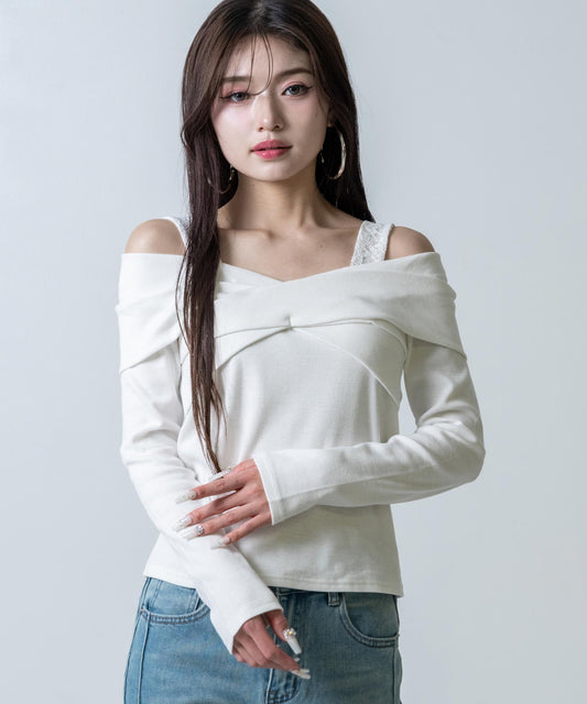 肩レース オフショルダー リブトップス  793-9460