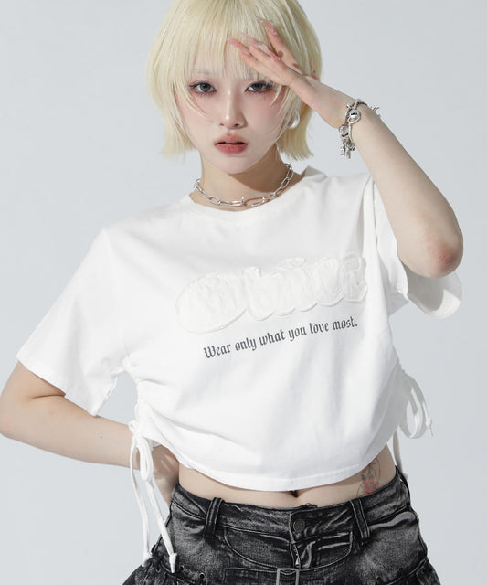 ワッペンロゴ サイドギャザー ピグメントTシャツ 793-9470