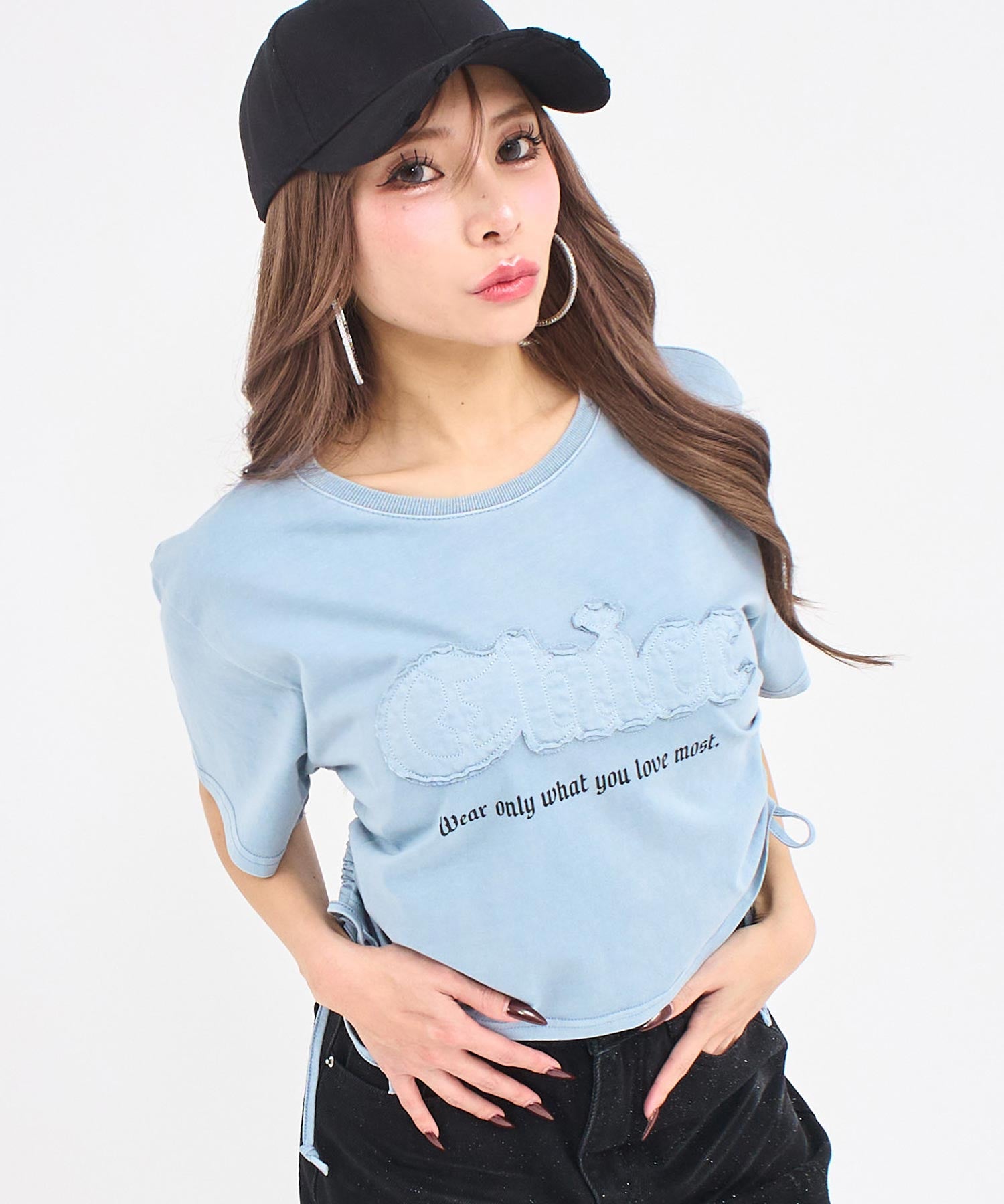 ワッペンロゴ サイドギャザー ピグメントTシャツ 793-9470 – ANAP