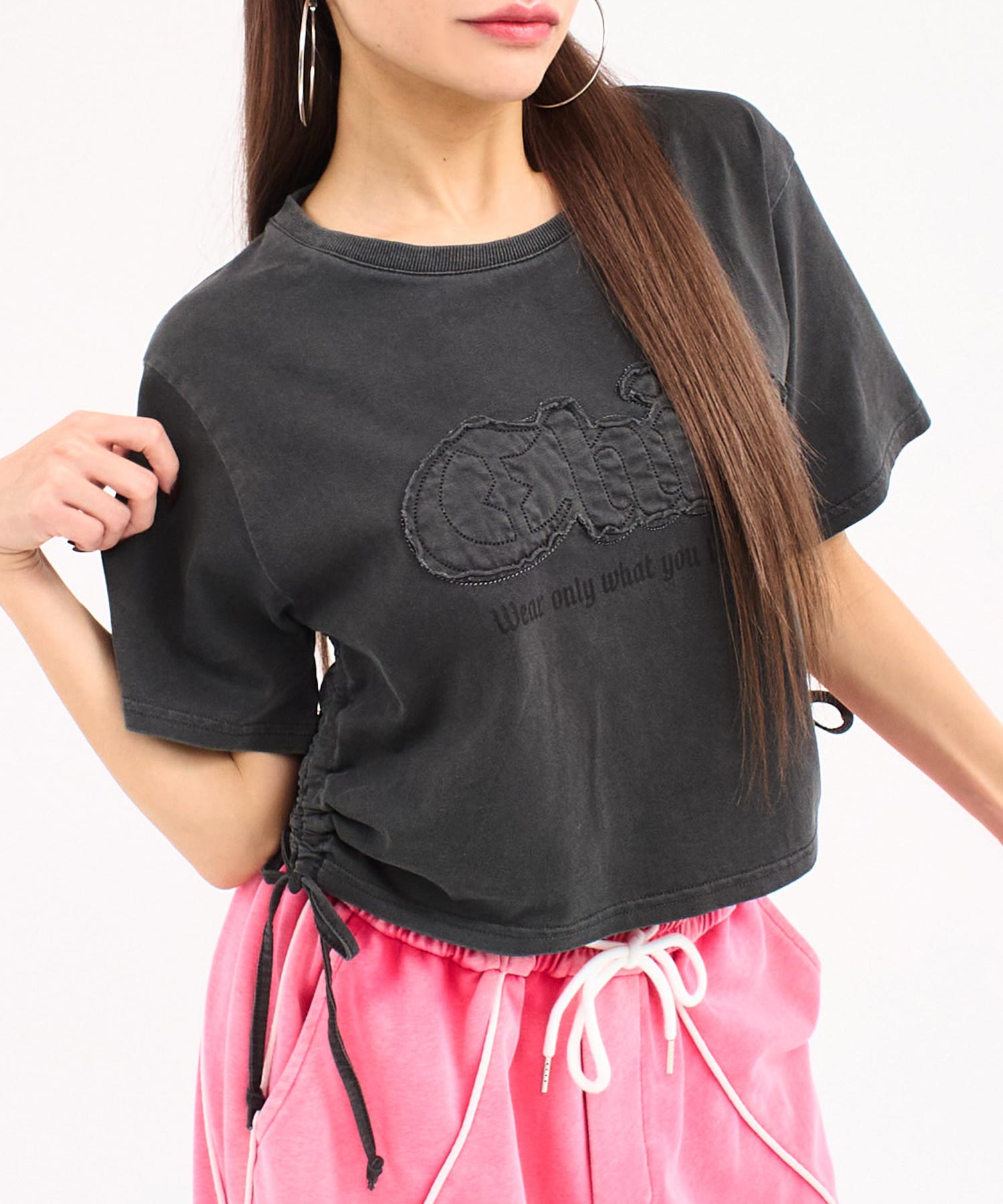 ワッペンロゴ サイドギャザー ピグメントTシャツ 793-9470 – ANAP