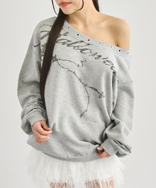 ハトメ付き  オフショル プリント ボリューム スウェット 793-9478