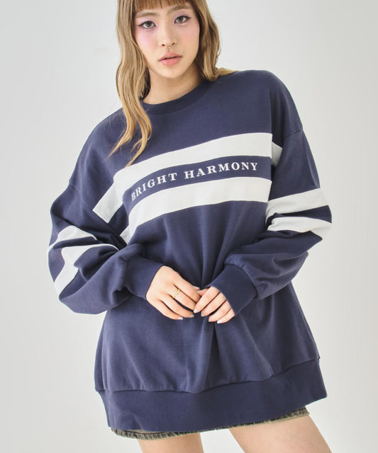 バイカラー配色 オーバーサイズ ミニ裏毛 プルオーバー スウェット 793-9488